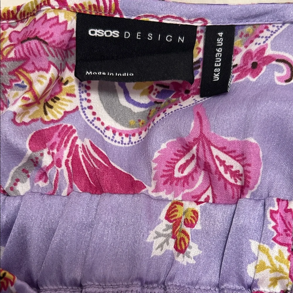 ASOS Lilac Satin V-Neck Flutter Sleeve Floral/Paisley Print Maxi Dress. Size 4